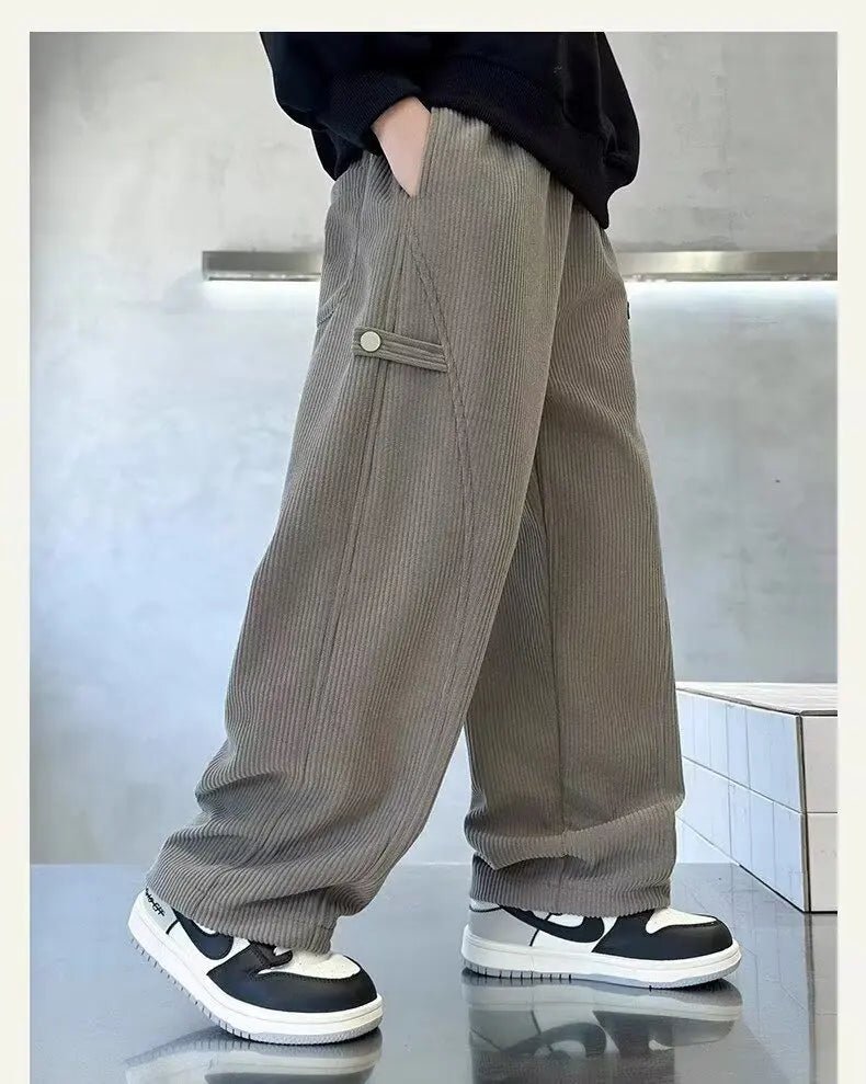 2025 Boys Causal Pants Kids Autumn Loose Warm Sports Pants 120-170 Navy Blue Trousers for Children Spring Kids Clothing New