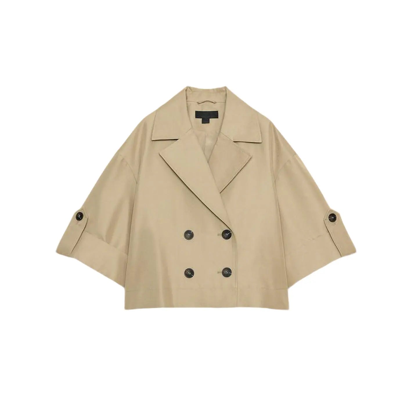 Spring Summer New Women's Simple Turn-down Collar Short Sleeve Double-breasted Short Length Windbreaker Jacket 3046229