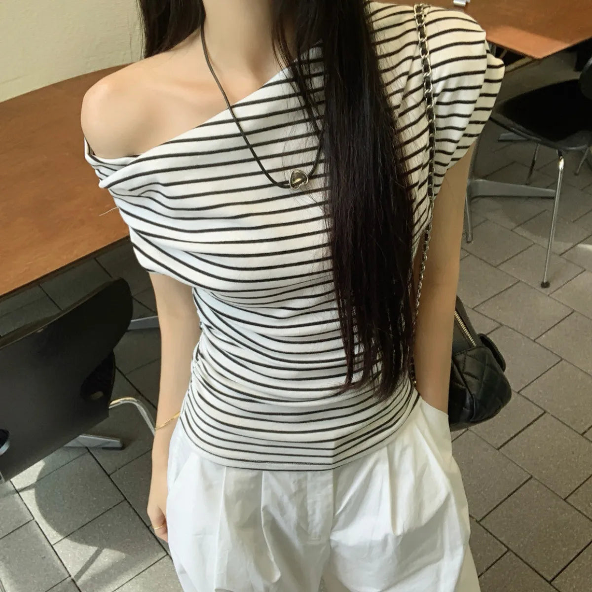 2026 Summer Striped Sexy T-shirt Women Slim Skinny Short Sleeve Y2K Korean Fashion Japanese Tee Shirt Woman Crop Tops Clothes