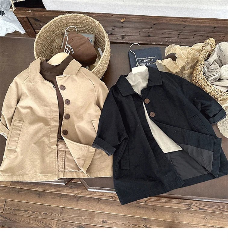 Overcoat Spring Autumn Boys Girls Windbreaker Coat Baby Children Clothing Personality Tide Korean 2026 Simple Pocket