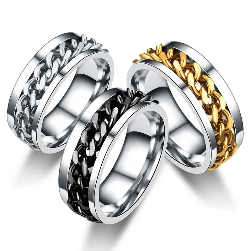 Titanium Steel Rotatable Chain Rings for Women and Men - Spinner Ring, Decompression Multifunctional Chain Ring, Bottle Opener Ring, Gift