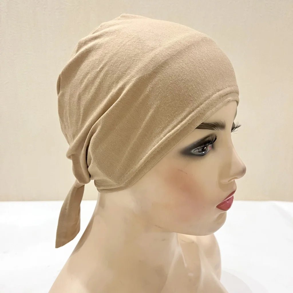 H048 Plain Cotton tie back hats Muslim Turban Pure Color Stretch Inner Hijabs underscarf Women Head Scarf Under Hijab Bonnet