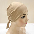 H048 Plain Cotton tie back hats Muslim Turban Pure Color Stretch Inner Hijabs underscarf Women Head Scarf Under Hijab Bonnet