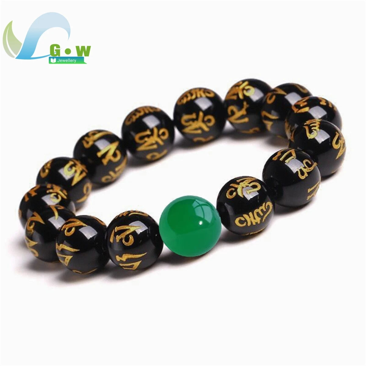 Lucky Natural Black Jade Carved Six-Character Motto Obsidian Transfer Bracelet For Men Women Gift Couple Bracelet Jewelry Gift