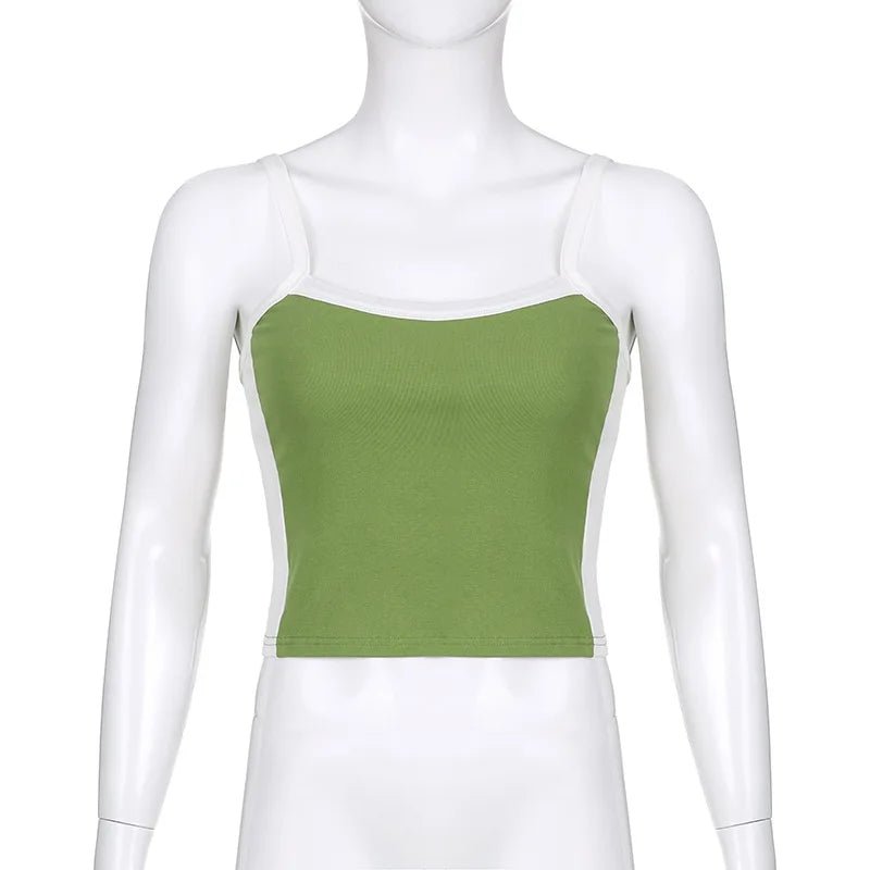 Sleeveless Knitted Crop Tops Green Sexy Basic Patchwork 2024 Summer Casual Cami Backless Y2k Vintage Tank Top Women