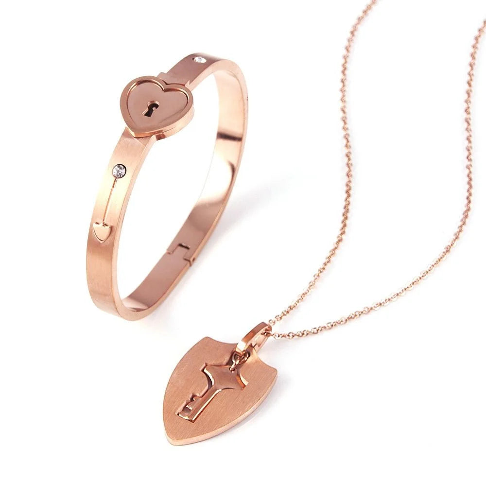 Couple Jewelry Stainless Steel Bracelet Love Lock Bracelet Can Be Opened Key Pendant Necklace Men And Women Valentine's Day Gift