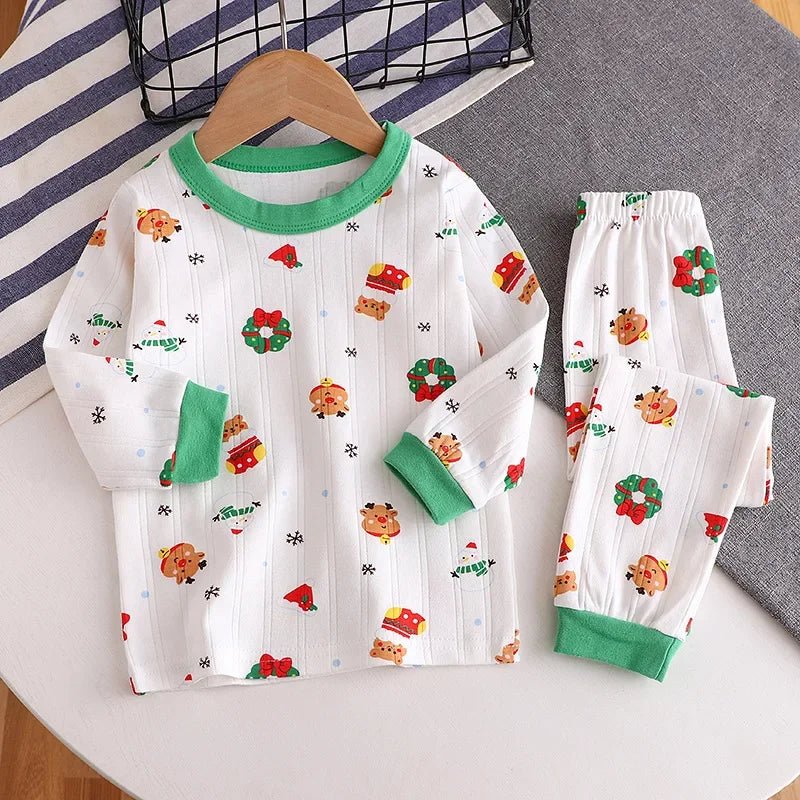 Children Home Clothing Set Christmas Patterned Cotton Pajamas Boys and Girls Long Sleeved Underwear Suit Baby Clothes