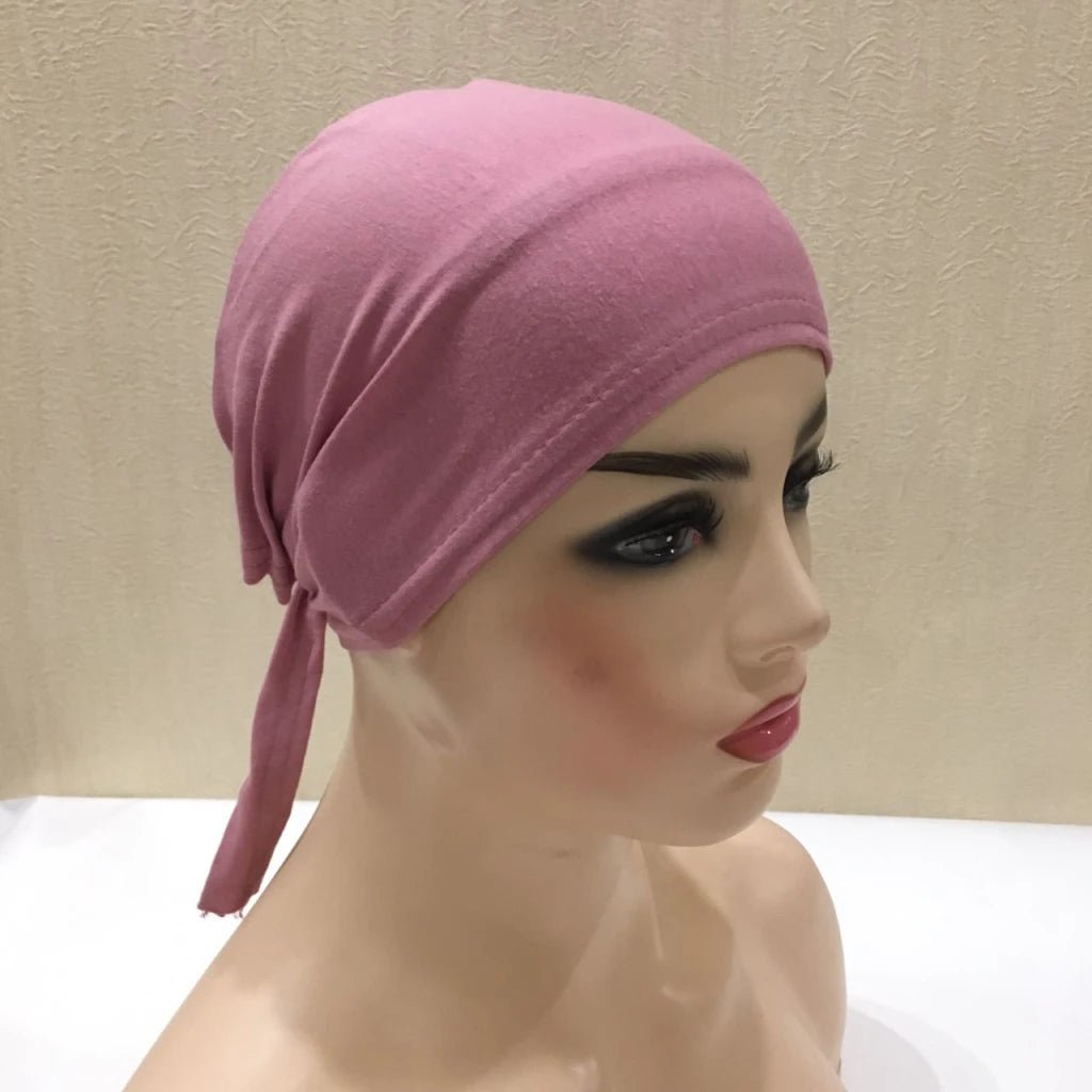 H048 Plain Cotton tie back hats Muslim Turban Pure Color Stretch Inner Hijabs underscarf Women Head Scarf Under Hijab Bonnet