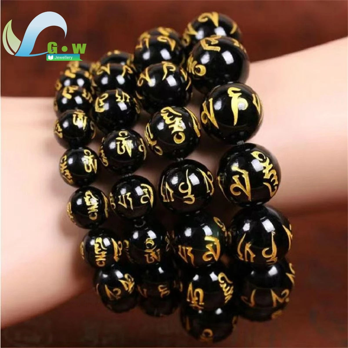 Lucky Natural Black Jade Carved Six-Character Motto Obsidian Transfer Bracelet For Men Women Gift Couple Bracelet Jewelry Gift