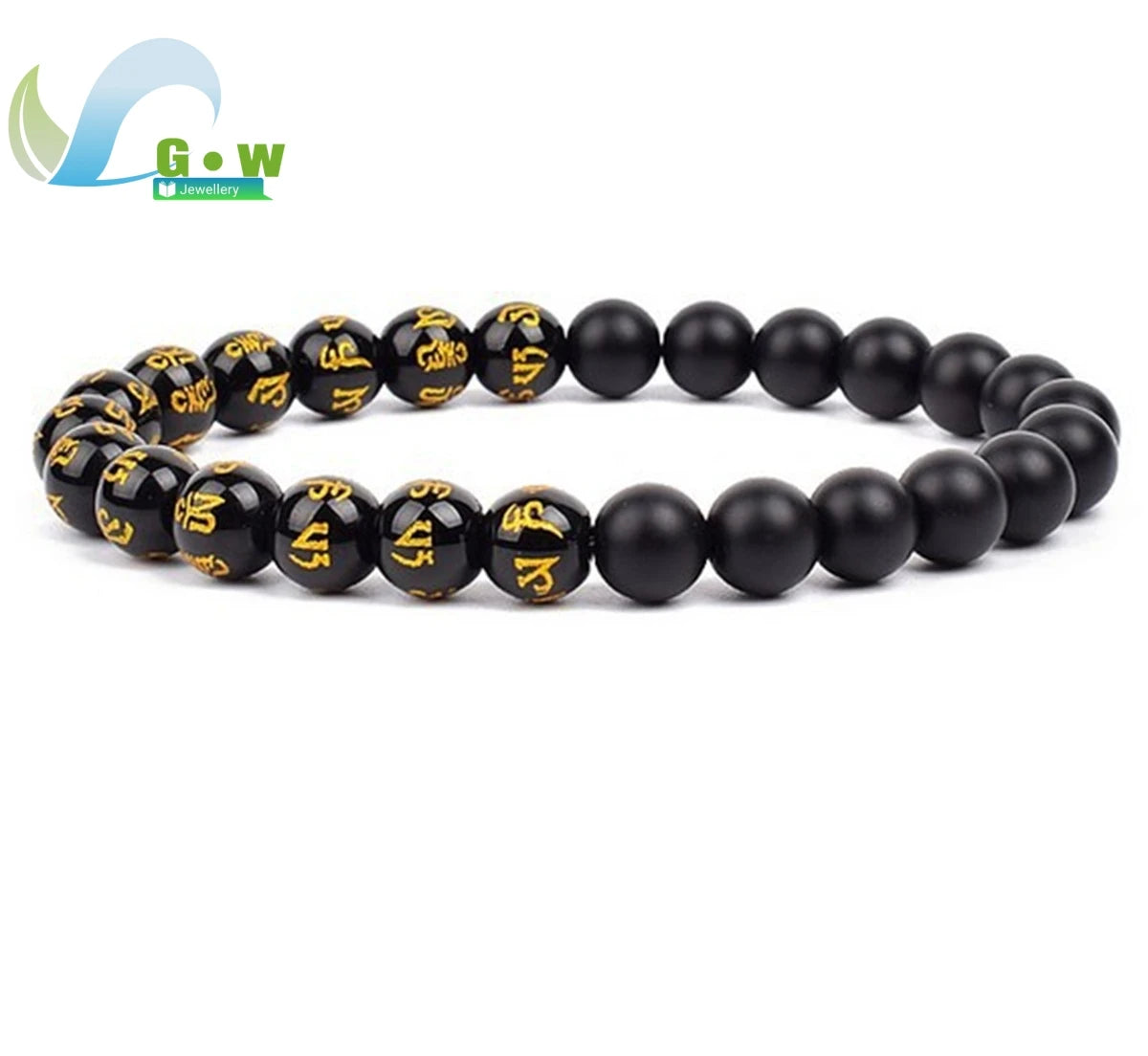 Lucky Natural Black Jade Carved Six-Character Motto Obsidian Transfer Bracelet For Men Women Gift Couple Bracelet Jewelry Gift
