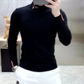 Autumn New Men Chic Thicken Thermal T-Shirts Half High Collar Bottoming Contrast Color Long Sleeve Elastic Slim All-match Tops