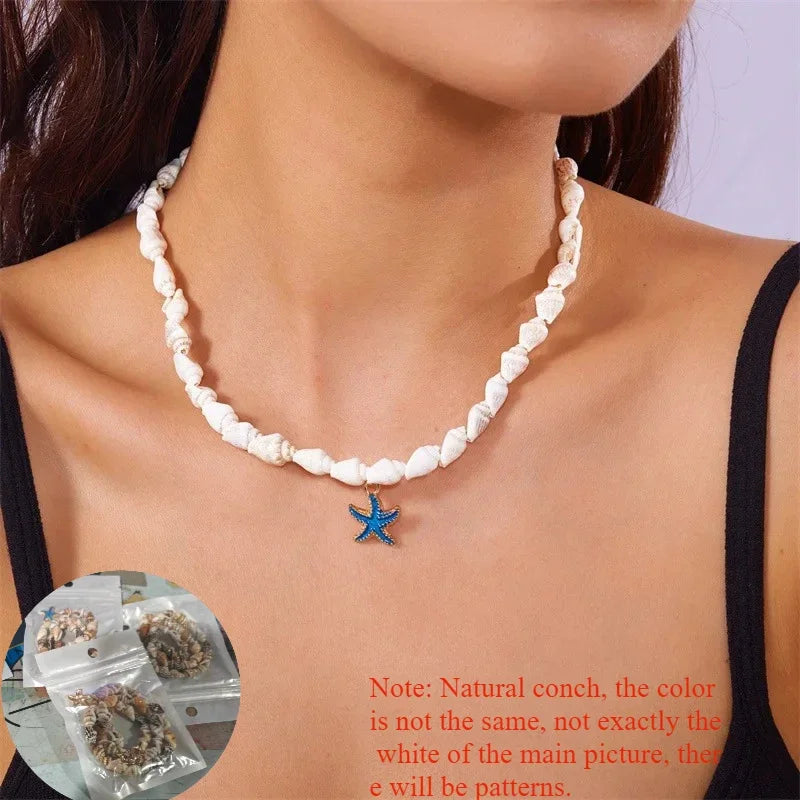 New Beach Style Seashell Necklace Beaded Choker Necklaces for Women Handmade Starfish Pendant Fashion Ocean Jewelry Чокер