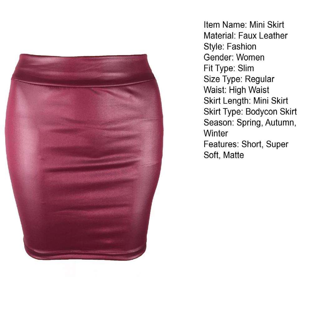 Skinny Matte Faux Leather Mini Skirts Women High Waist Solid Color Slim Fit Bodycon Skirts Summer