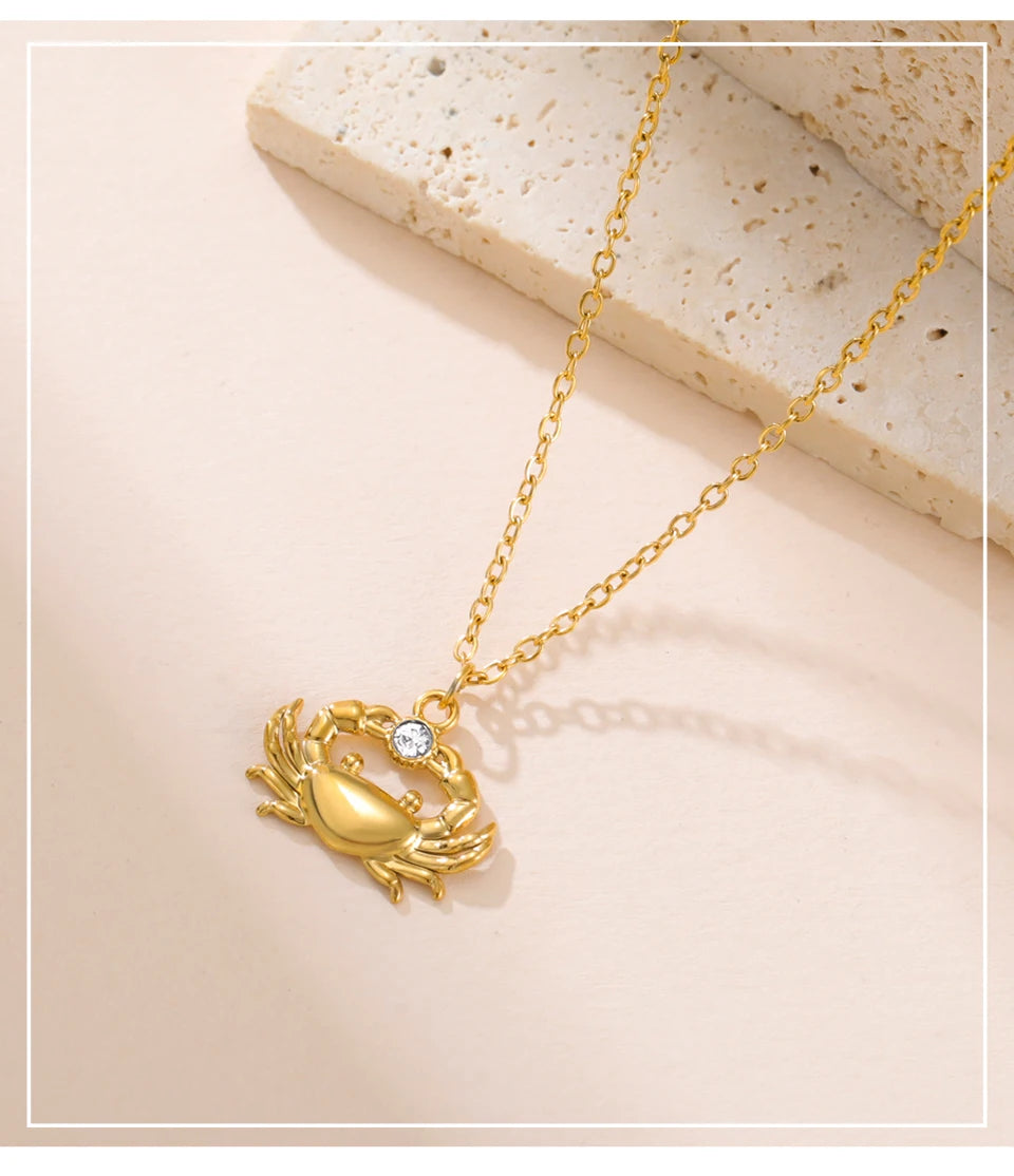 Unift Boho Ocean Style Sea Crab Necklace for Women Stainless Steel Gold Color Aesthetic Fashion Beach Summer Jewelry Gift New