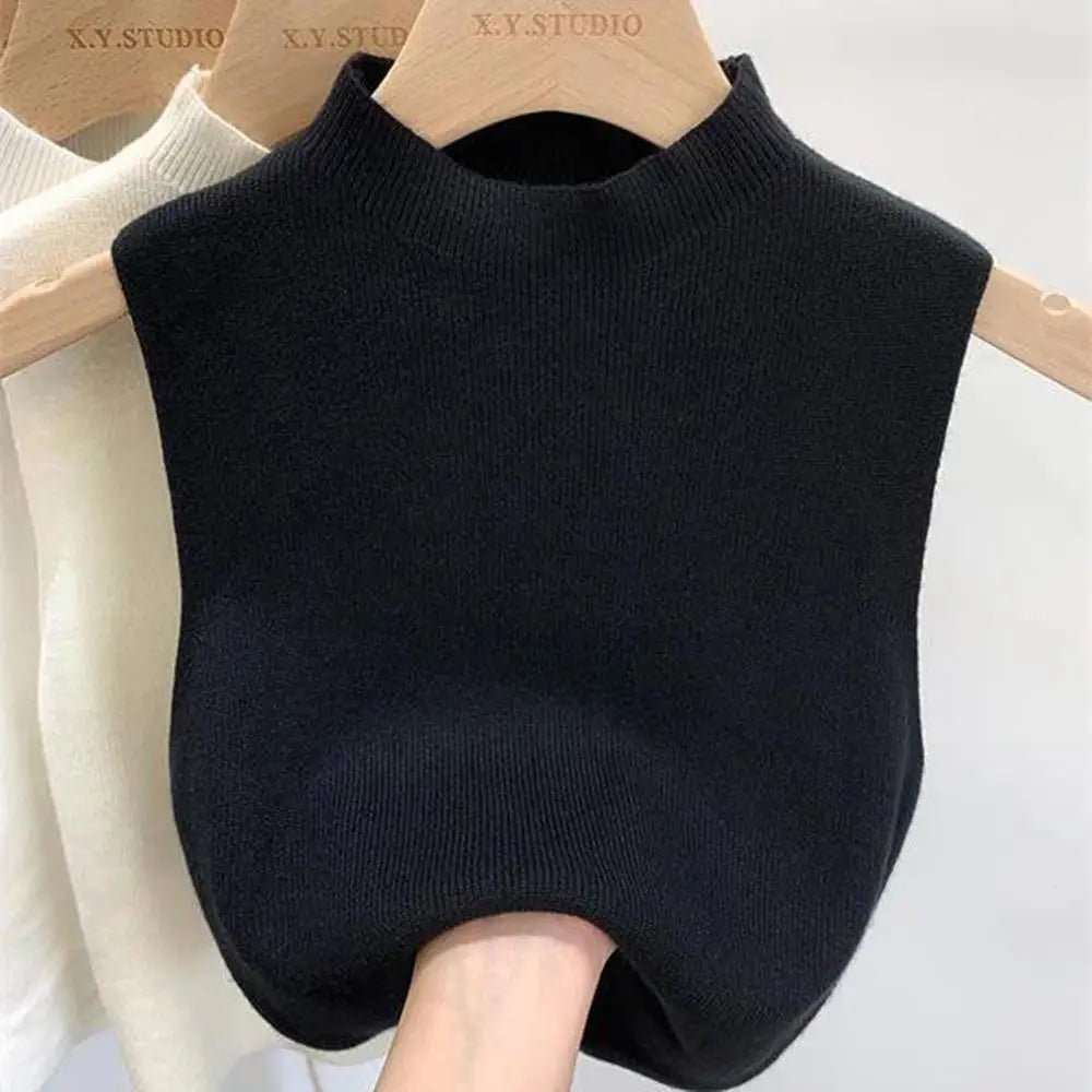 Hot Women's Vest Knitted Tank Top Solid Color Slim Sweater Half-turtleneck Spring Autumn Sleeveless T-Shirt Cropped Top Camisole