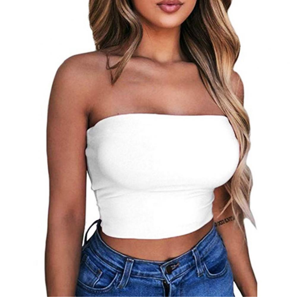 Club Bar Women Sexy Solid Color Vest Strapless Cropped Mini Bustier Slim Elastic Tube Top