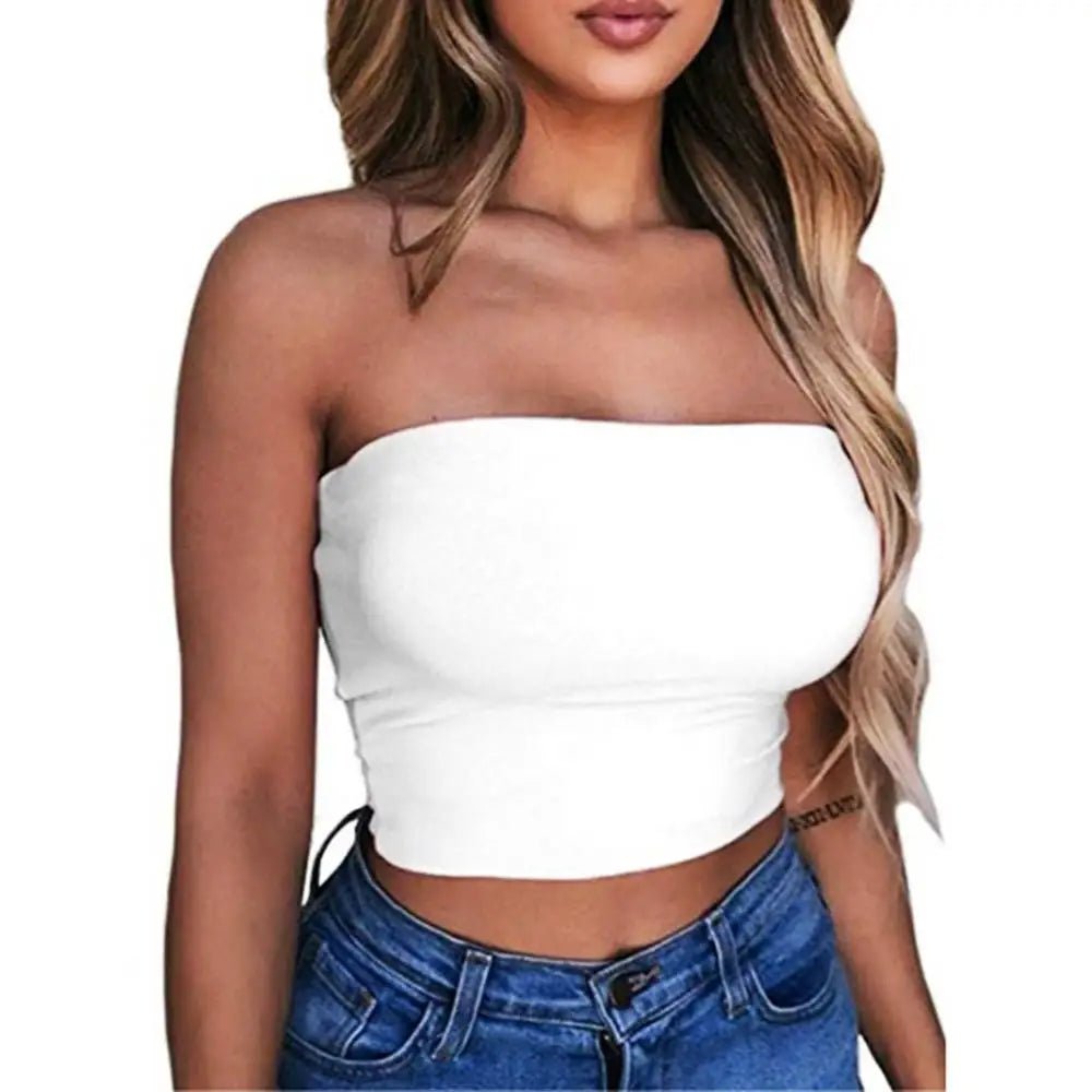 Club Bar Women Sexy Solid Color Vest Strapless Cropped Mini Bustier Slim Elastic Tube Top