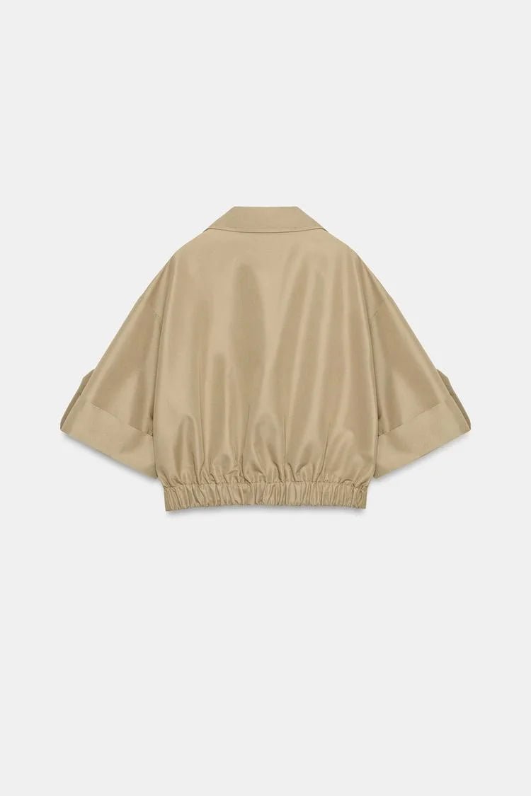 Spring Summer New Women's Simple Turn-down Collar Short Sleeve Double-breasted Short Length Windbreaker Jacket 3046229