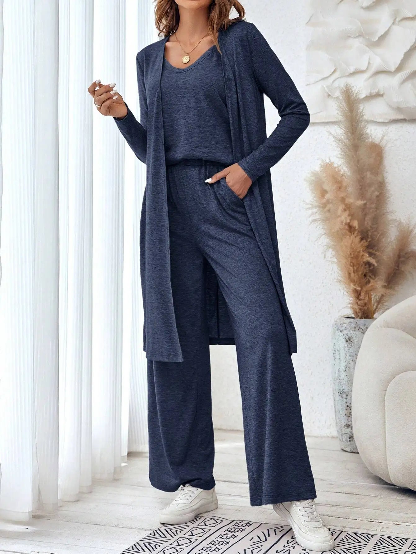 Cardigan ample à col en V et pantalon à jambe droite pour femmes, gilet décontracté, ensemble de 3 pièces, nouvelle mode, automne