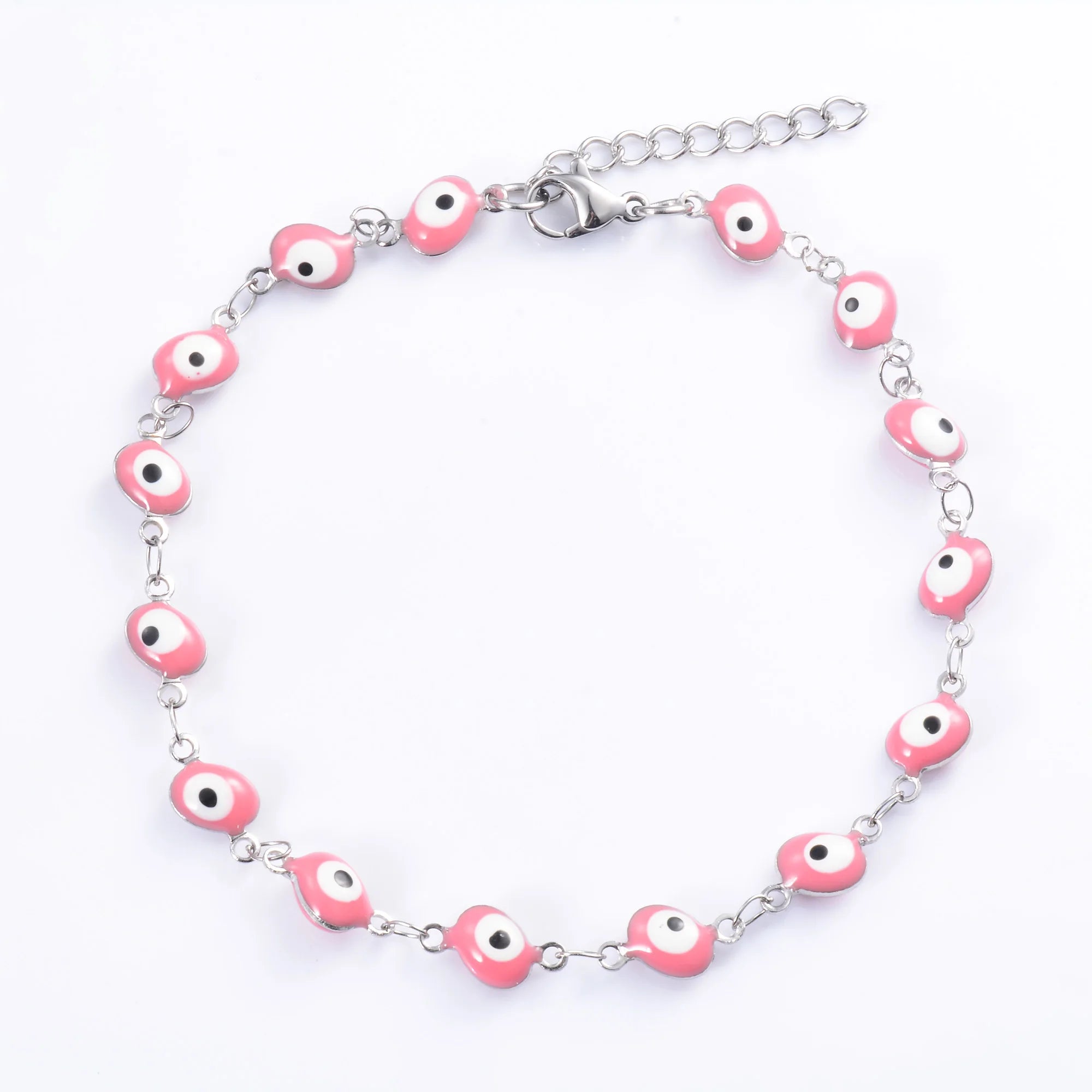 Colorful Turkish Evil Eye Stainless Steel Bracelet for Women Link Chain for Hand Foot Girl Anklet Summer Jewelry Accessory