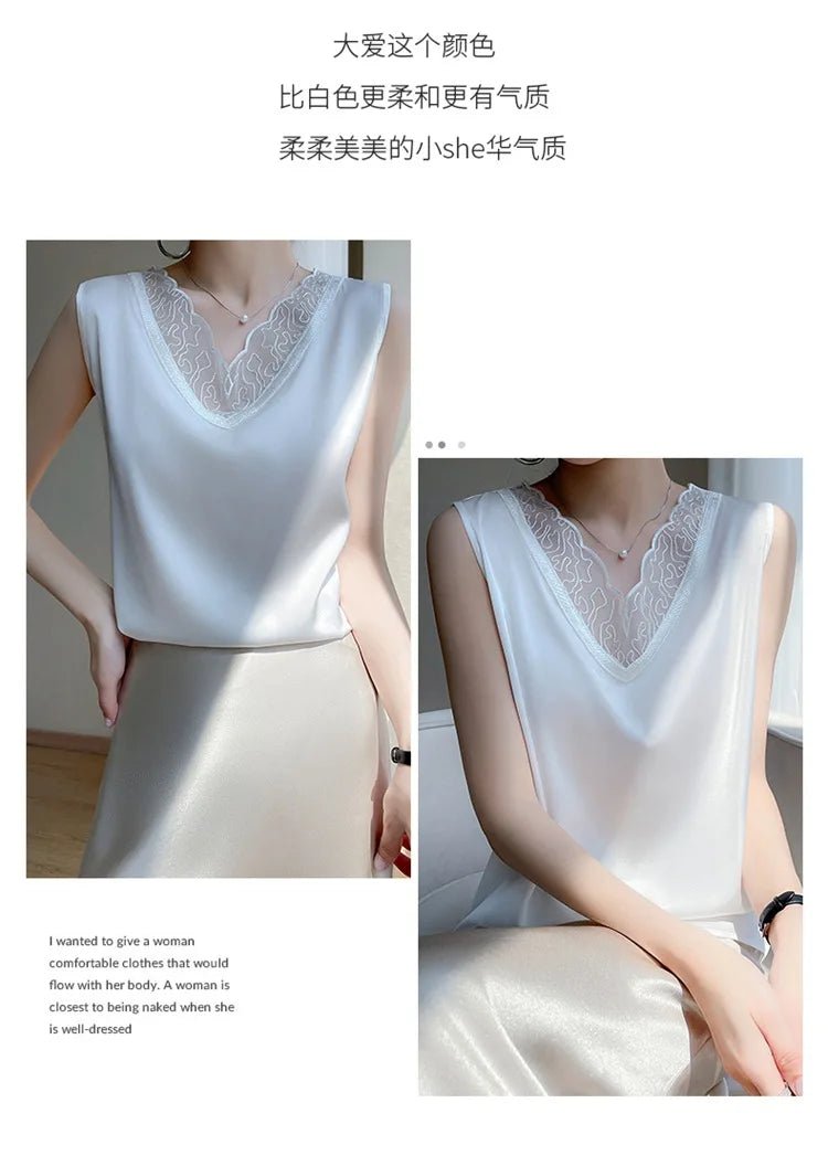 new woman clothing vest camis Tank top women's suit bottom lace lining 2024 summer new silk satin sleeveless top suspender vests