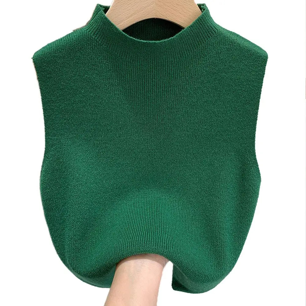 Hot Women's Vest Knitted Tank Top Solid Color Slim Sweater Half-turtleneck Spring Autumn Sleeveless T-Shirt Cropped Top Camisole