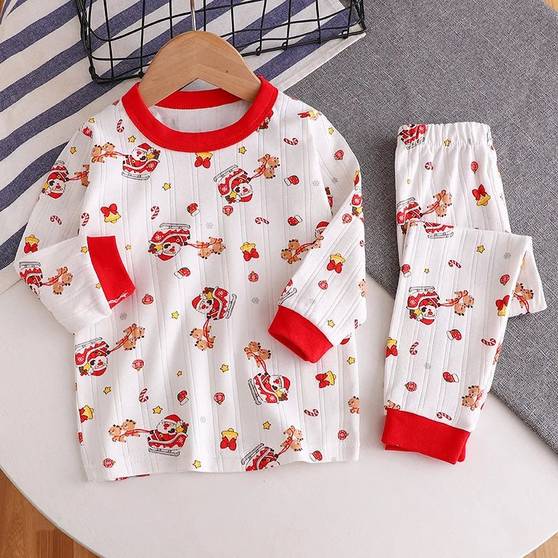 Children Home Clothing Set Christmas Patterned Cotton Pajamas Boys and Girls Long Sleeved Underwear Suit Baby Clothes