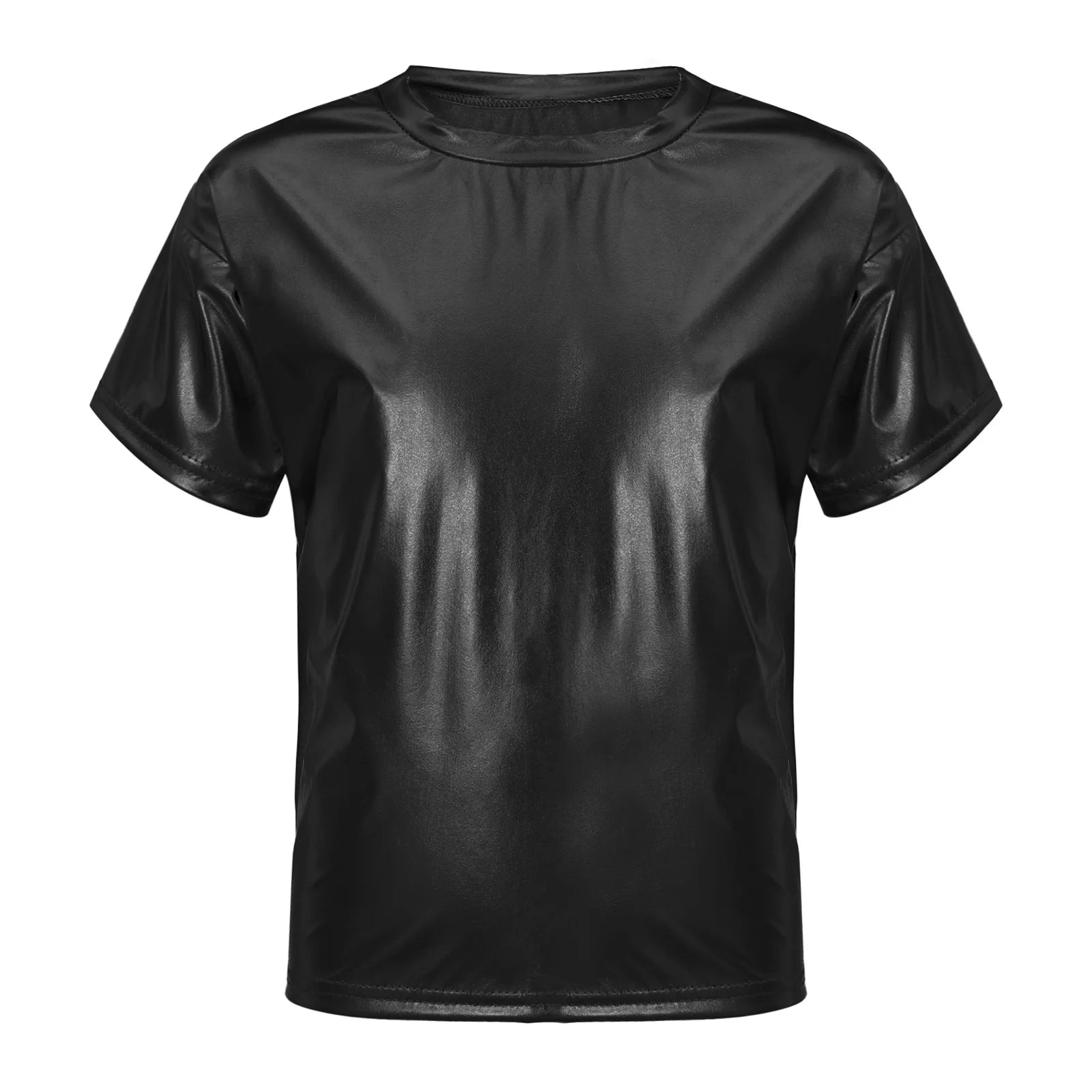 Children T-Shirt Shiny Metallic Short Sleeve Clothes Girl Boys Kids T-Shirt Hip Hop Jazz Dance Costume Top Performance Dancewear
