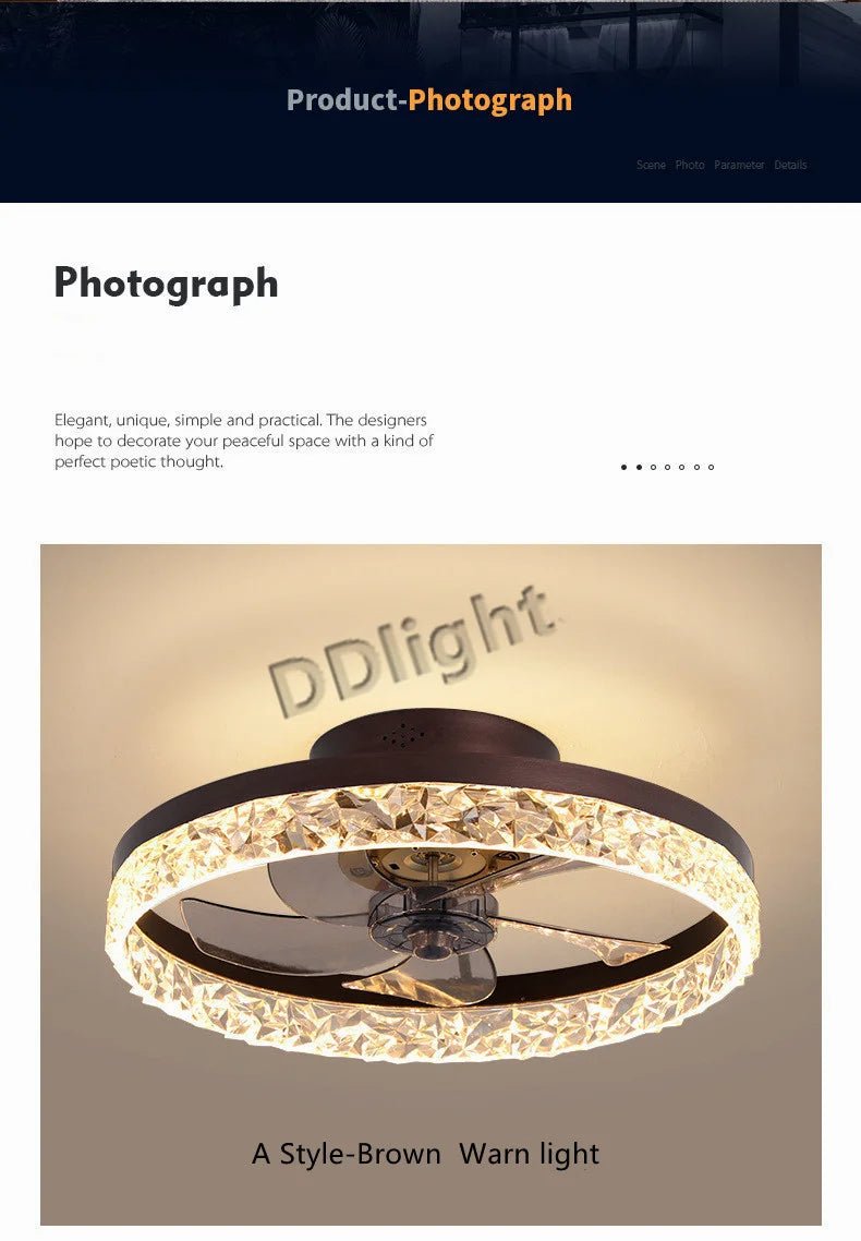 Ventilateur Plafonnier LED Intelligent avec Télécommande – Dimmable, Décor Chambre & Salon | Smart Fan