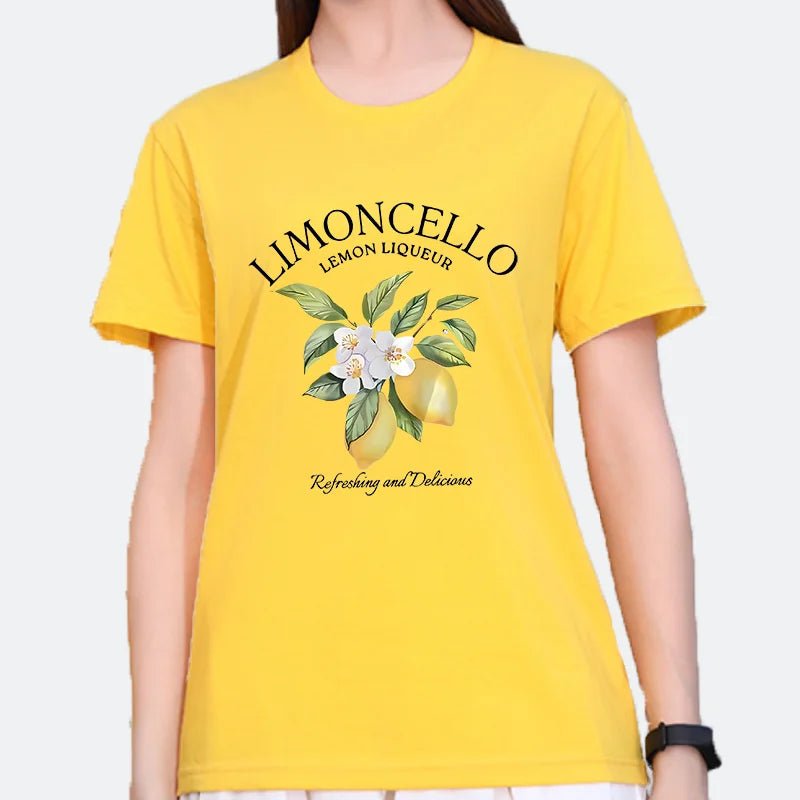 Europe and The United States Summer Short-sleeved Round Neck American Lemon Pattern Printed T-shirt Woman Graphic polyester