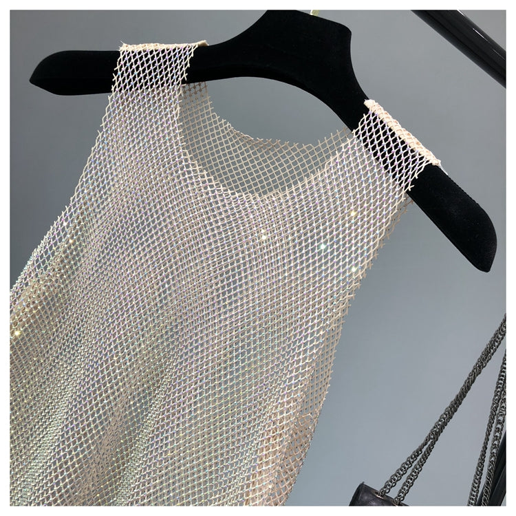 Débardeur brillant avec perles de cristal, Club de fête, Sexy, ajouré, diamants estampage, Camis Winky, gilet sans manches