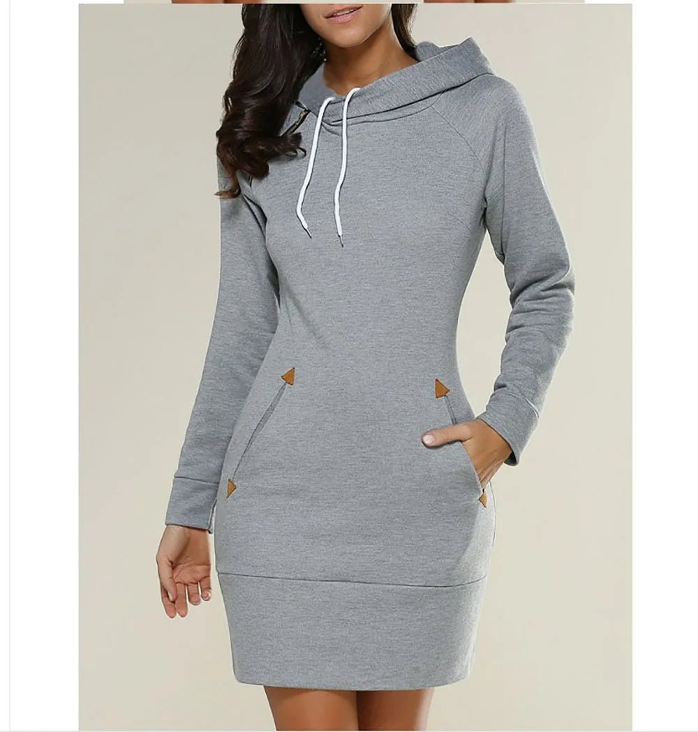 2024 woman Women's Clothing Dresses hot selling new hooded zipper pullover mid length hoodie dress in 5 colors and size 6 Dress