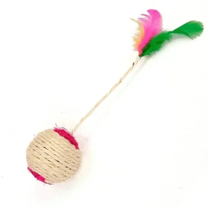 Balle en Sisal Jouet Interactif pour Chat & Chaton – Avec Plumes