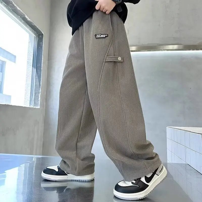 2025 Boys Causal Pants Kids Autumn Loose Warm Sports Pants 120-170 Navy Blue Trousers for Children Spring Kids Clothing New
