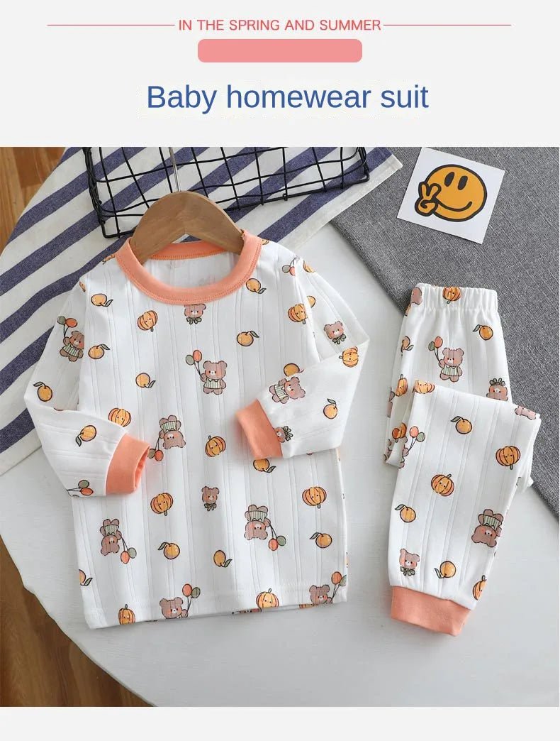 Children Home Clothing Set Christmas Patterned Cotton Pajamas Boys and Girls Long Sleeved Underwear Suit Baby Clothes