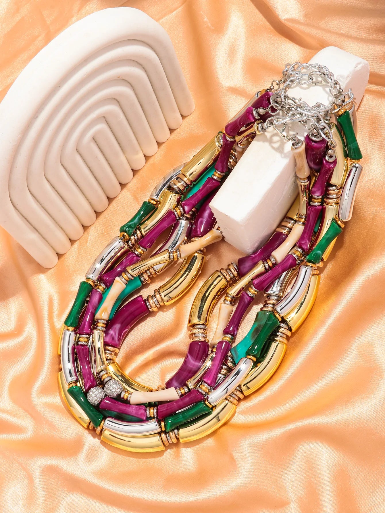 Boho Acrylic Bamboo Curved Tube Stackable Necklaces Bracelet for Women Men HipHop Resin Elbow Beads Choker Necklace 2024 Jewelry