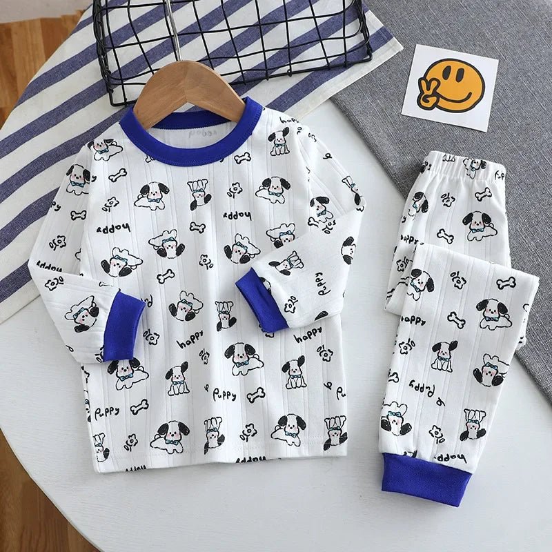 Children Home Clothing Set Christmas Patterned Cotton Pajamas Boys and Girls Long Sleeved Underwear Suit Baby Clothes