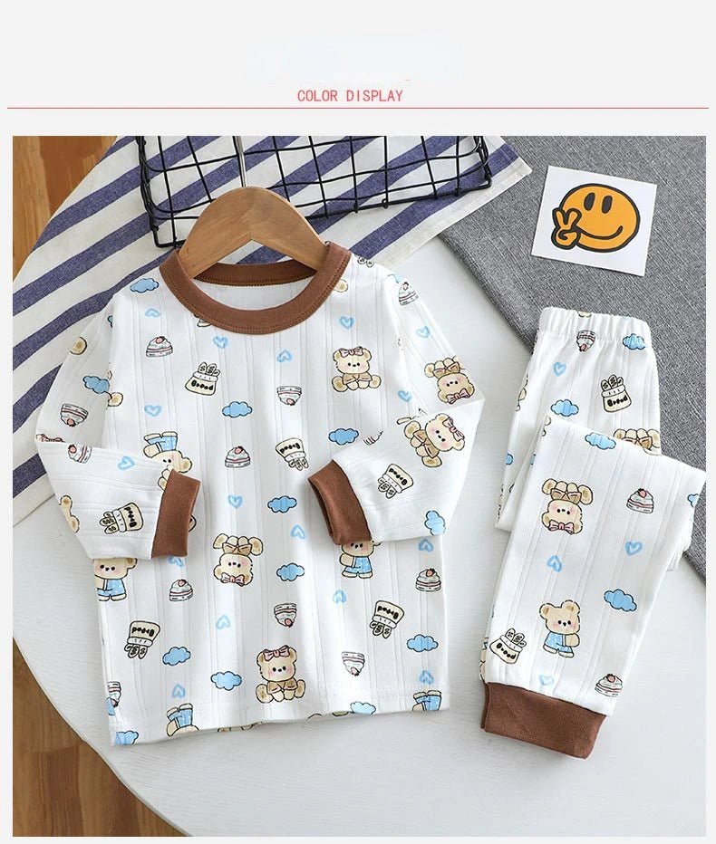 Children Home Clothing Set Christmas Patterned Cotton Pajamas Boys and Girls Long Sleeved Underwear Suit Baby Clothes