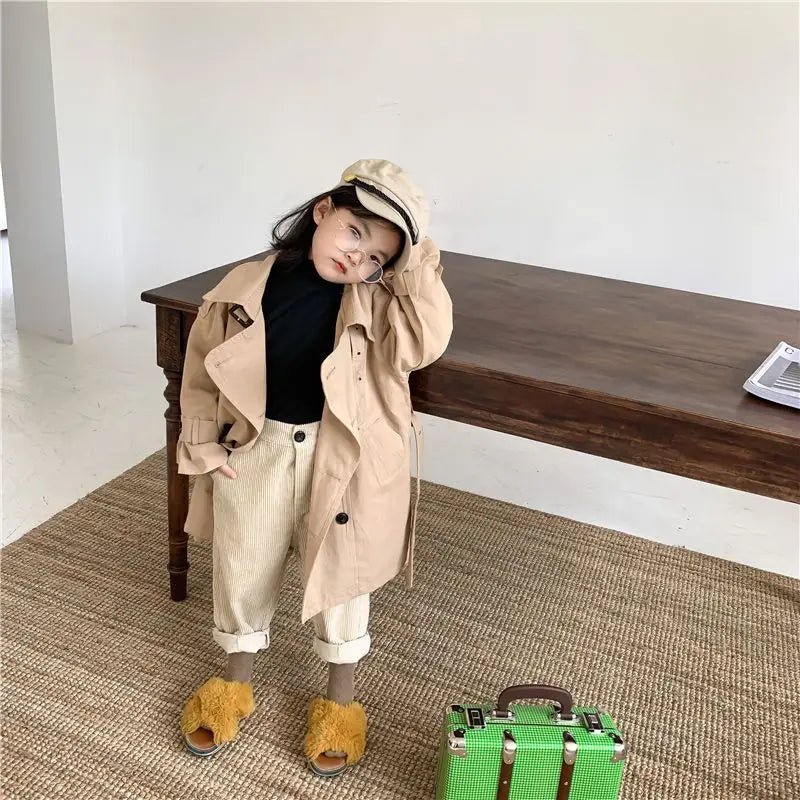 2-7Y Children's Trench Coat Spring Autumn Boys Girls Jacket Overcoat Long Sleeve Turn-Down Collar Windbreaker Top Kids Clothes
