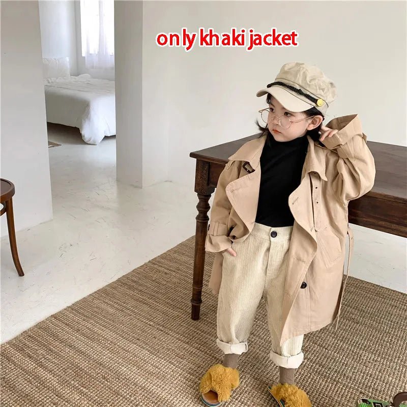 2-10Yrs Kids Trench Coat Spring Autumn Boys Girls Jacket Overcoat Long Sleeve Turn-Down Collar Children Windbreaker Top Clothes