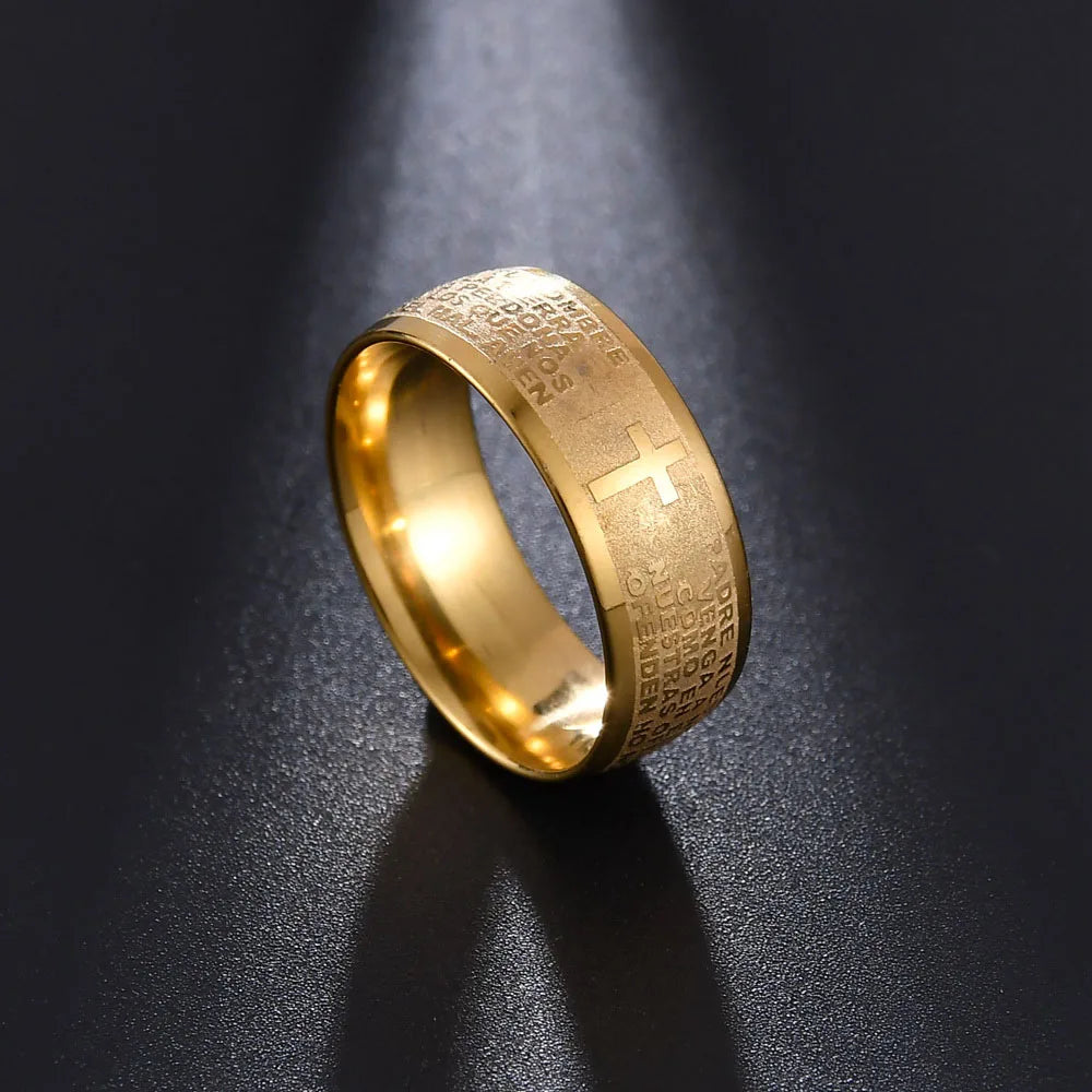 New Arrival Titanium Steel Jesus Cross Rings For Women Men Letter Bible Prayer Finger Christian Jewelry Wholesale