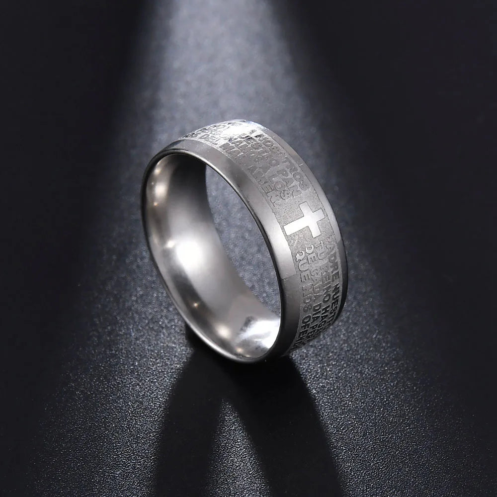 New Arrival Titanium Steel Jesus Cross Rings For Women Men Letter Bible Prayer Finger Christian Jewelry Wholesale