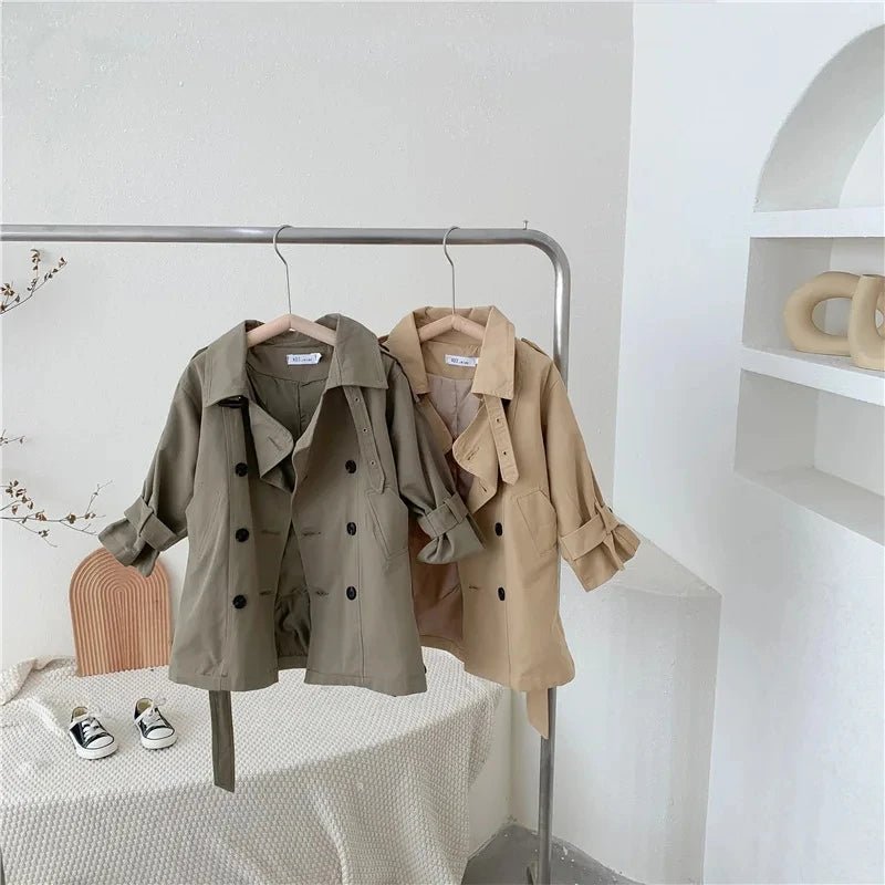 2-10Yrs Kids Trench Coat Spring Autumn Boys Girls Jacket Overcoat Long Sleeve Turn-Down Collar Children Windbreaker Top Clothes