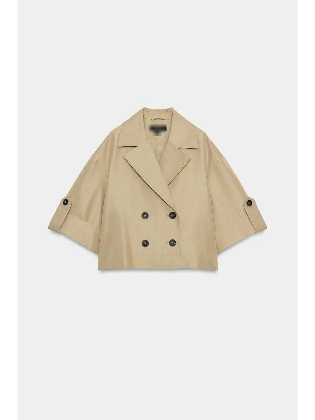 Short A-Line Windbreaker with Cuffed Sleeves Double-Breasted Closure Back Elastic Band Detail Polyester Cotton Blend ...