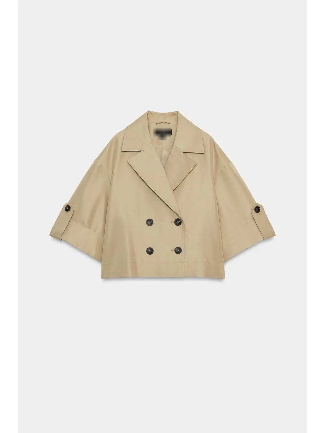 Short A-Line Windbreaker with Cuffed Sleeves Double-Breasted Closure Back Elastic Band Detail Polyester Cotton Blend ...