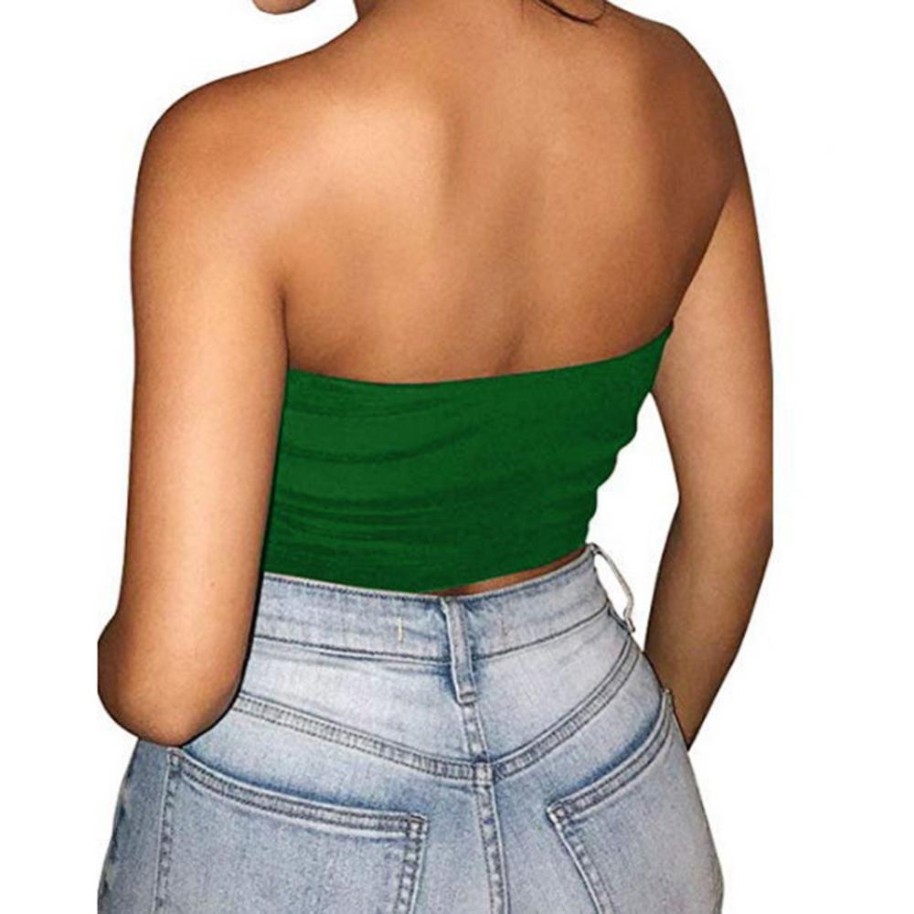Club Bar Women Sexy Solid Color Vest Strapless Cropped Mini Bustier Slim Elastic Tube Top