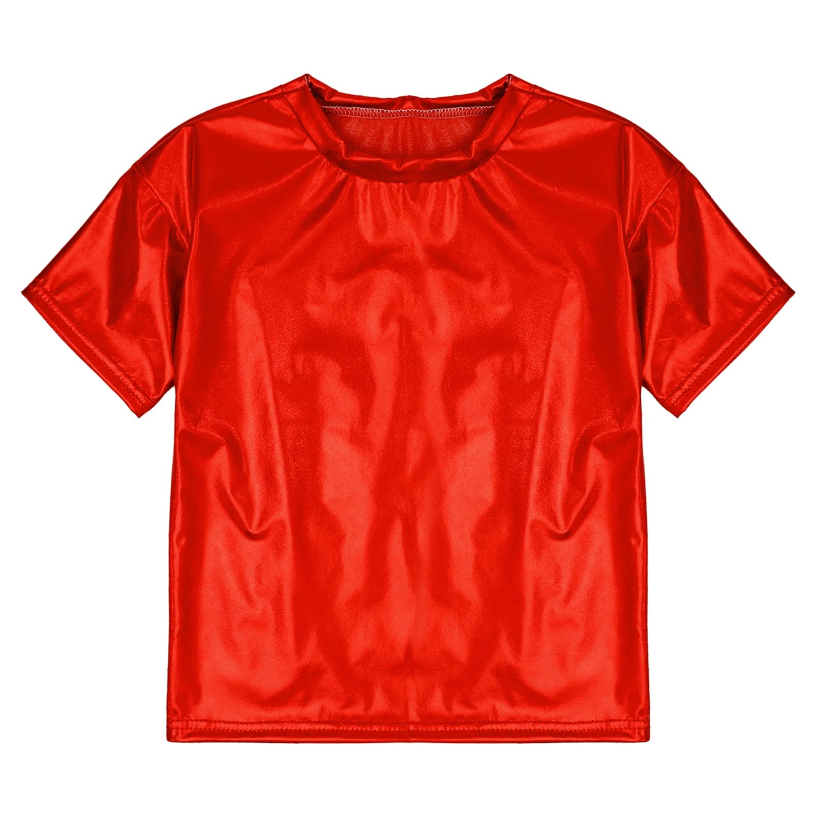 Children T-Shirt Shiny Metallic Short Sleeve Clothes Girl Boys Kids T-Shirt Hip Hop Jazz Dance Costume Top Performance Dancewear