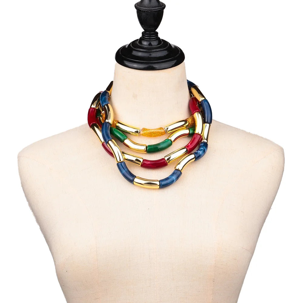 Boho Acrylic Bamboo Curved Tube Stackable Necklaces Bracelet for Women Men HipHop Resin Elbow Beads Choker Necklace 2024 Jewelry