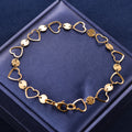 Cute Round Embossed Stainless Steel Heart Bracelet Link Hand Chain for Women Girl Wristband Bangle Anklets Metal Summer Jewelry