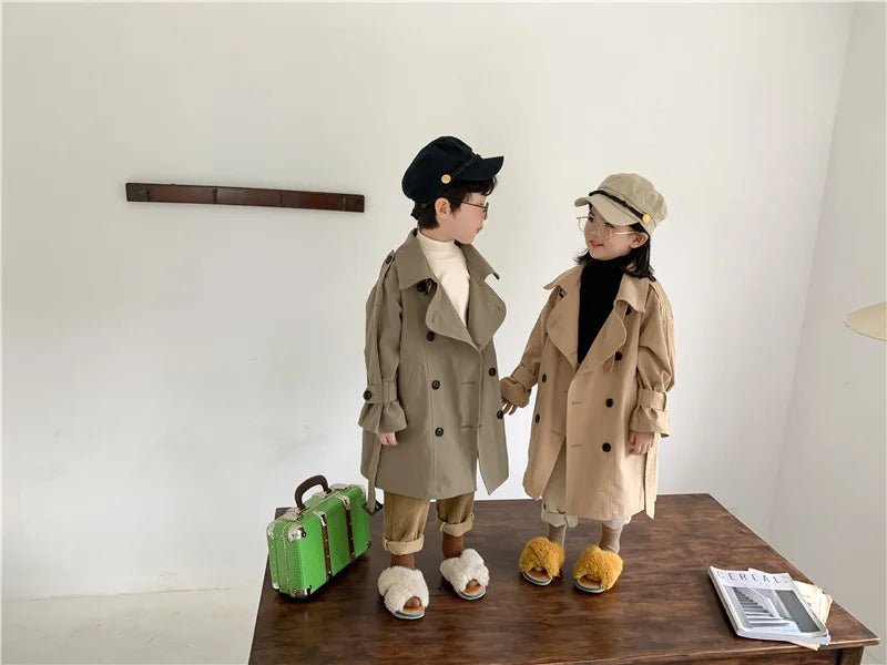 2025 Spring Children's Trench Coat Jacket Long Trench Coat Lapel